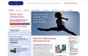 Back Pain and Physiotherapy Group clinic website
